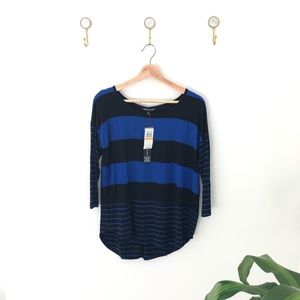 CABLE & GAUGE top shirt blue black stripe small